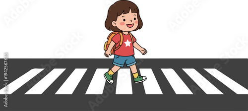 Children crossing crosswalk traffic safety education illustration