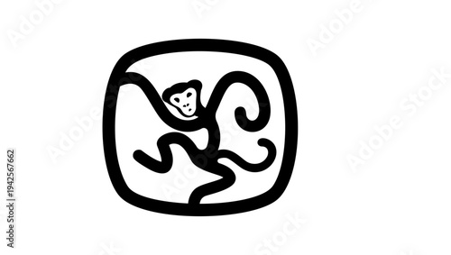 symbol of a little dancing monkey, black isolated silhouette
