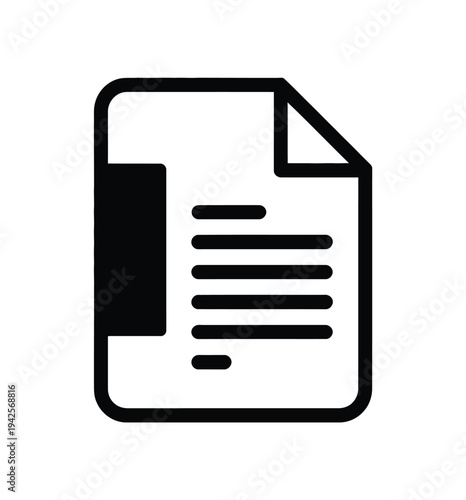 A simple black and white icon of a document with lines and a folded corner on a plain background