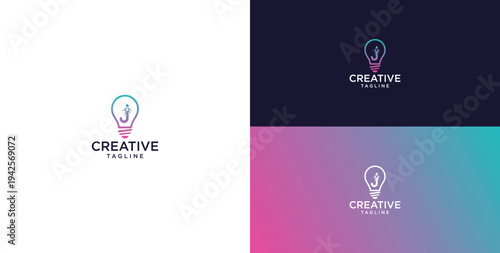 smart bulb logo icon. bulb logo technology. initial logo design J