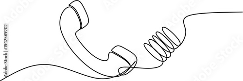 Continuous one line drawing of vintage telephone handset with spiral cable customer service and communication concept minimalist vector illustration