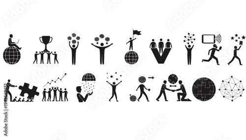 Vector illustration set of kitchen utensils and people silhouettes in simple icon design style
