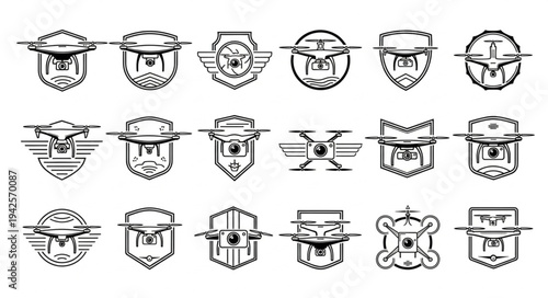 Collection of Drone Emblems and Badges in Vector Format.