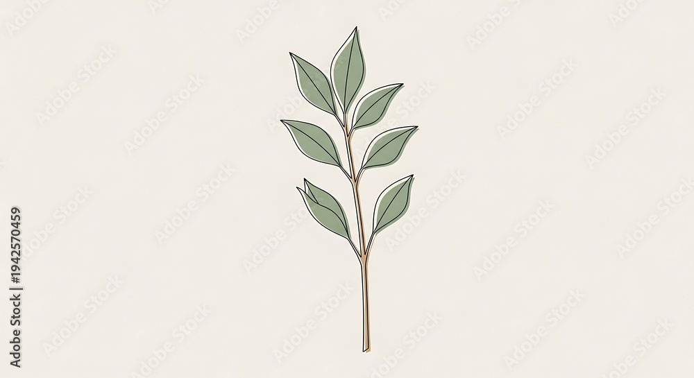 Fototapeta premium Minimalist illustration of green leafy branch.