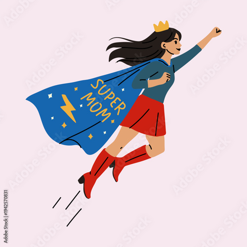 Mothers Day Super Mom Hero Character Cartoon