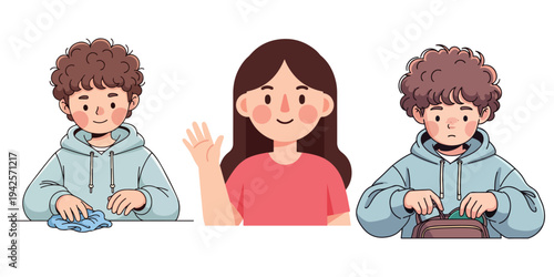 Illustration of three children engaged in various activities