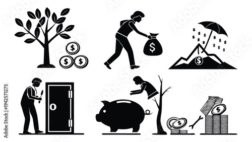 Vector illustration of a man and woman carrying bags walking together in a garden icon style cartoon design