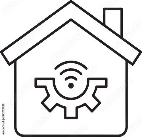 Smart Home Automation System Vector Icon Illustrating IoT Technology, House Connectivity, and Gear Settings for Modern Living and Digital Control