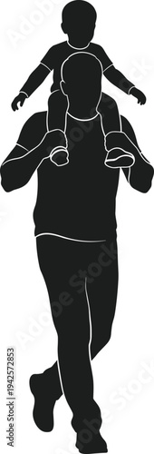 Dad Carrying Child on Shoulders Silhouette Vector father
