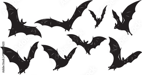 Black Bats Flying in the Air Silhouette Illustration