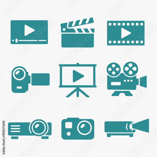 A set of video and media tools icons focuses on simplicity, elegance, and ease of recognition. Vector Sign for Logos, Labels, and Icons.