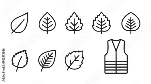 Leaf Icons and Life Vest Icon Set on White Background