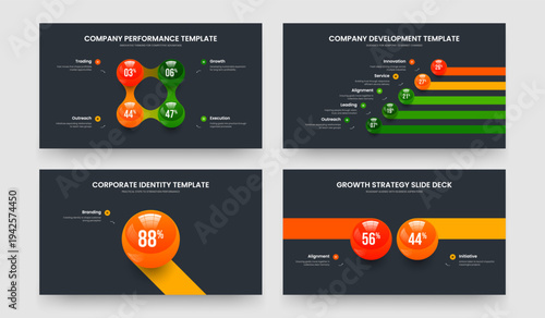 Educational Performance Four Five One Two Step Graph Frame Design Vector Illustration Bundle. Simple Briefing 4 5 1 2 Element Diagram Slideshow Template Set.