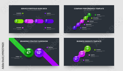 Company Planning 4 5 2 3 Step Chart Frame Design Set. Professional Portfolio Four Five Two Three Option Diagram Slide Template Vector Illustration Collection.