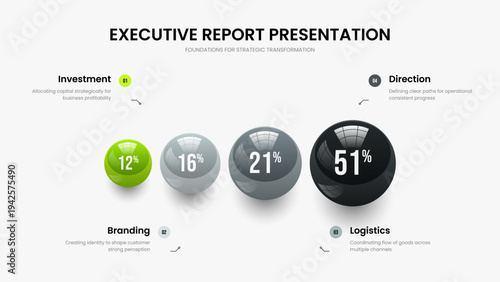 Business Launch Four Element Chart Slideshow Template. Consulting Development 4 Option Infographic Slide Layout. Professional Insight Presentation Design Vector Illustration.