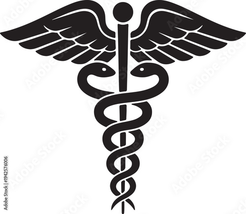 Classic Caduceus Symbol Medical Healthcare Black White Icon