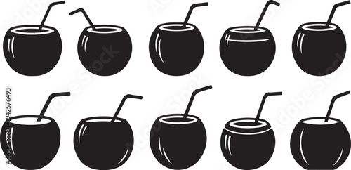 Black and white cherries with stems illustration