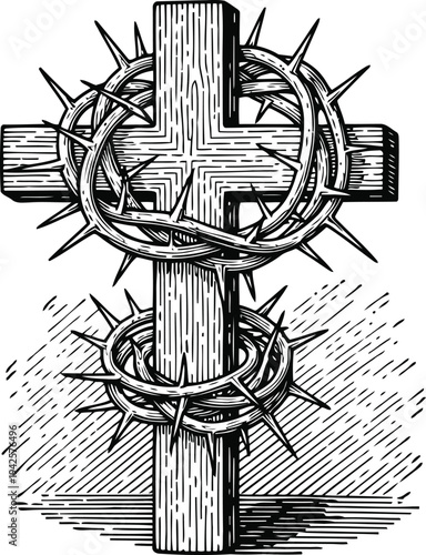 Christian Cross with Crown of Thorns Religious Symbol Faith