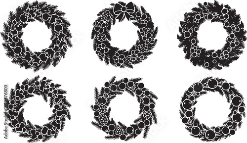 Collection of Six Unique Black and White Wreaths