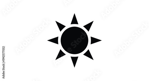 Simple black and white icon depicting a stylized sun with radiating points