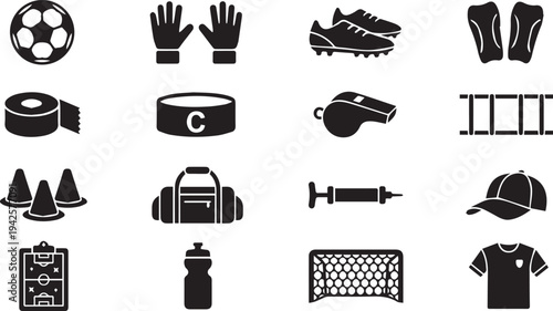 Soccer equipment icons set for football world cup 2026 tournament