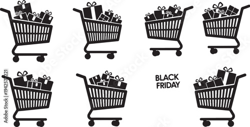 Black Friday shopping carts with gifts and presents