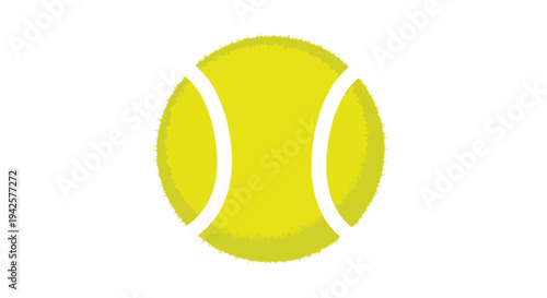 A brightly colored tennis ball with fuzzy texture and curved white lines