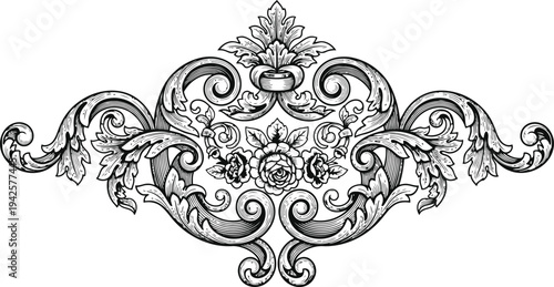 Elaborate Floral Scrollwork Ornament with Roses Vector