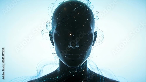 Abstract Representation of a Human Face with Futuristic Elements and Digital Aesthetic