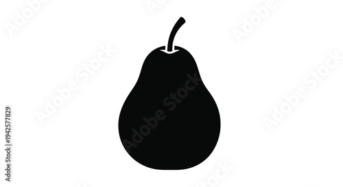 Simple black silhouette of a pear with a curved stem