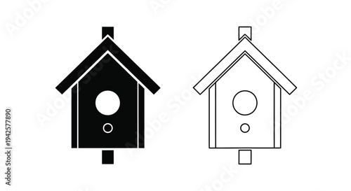 Two birdhouse icons one black one white outline version