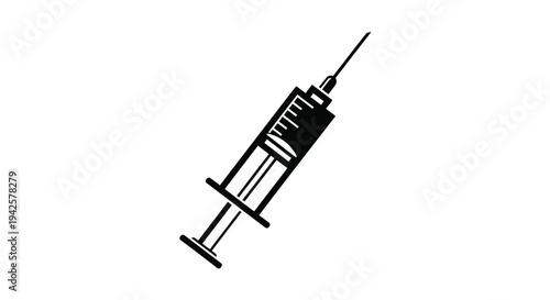 Simple black and white illustration of a medical syringe angled for clarity