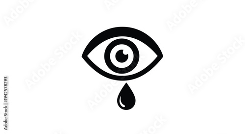 A solitary human eye with a single teardrop falling from it