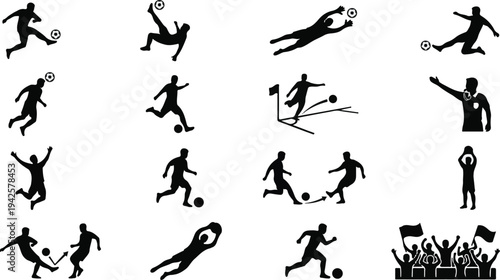 Soccer Player Silhouette Action Set For Football World Cup 2026