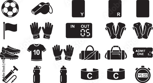 Comprehensive Soccer Equipment And Player Gear Icon Collection