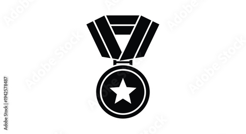Black and white illustration of a military medal with a star