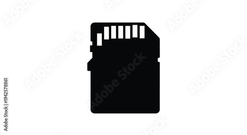 Black silhouette of an sd card on a white background