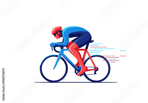 Dynamic illustration of a male cyclist riding a racing bicycle at high speed