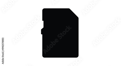 Simple black silhouette of a standard sd memory card on a white background