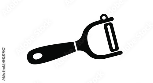 Simple black silhouette of a vegetable peeler with a circular handle