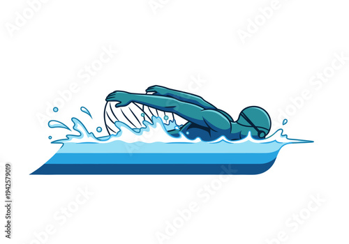 Swimmer doing crawl stroke in water with splashing motion