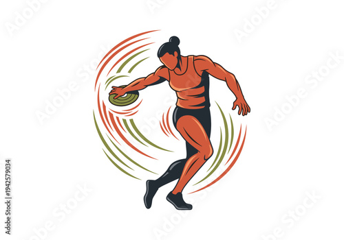 Female discus thrower in action with dynamic motion effect