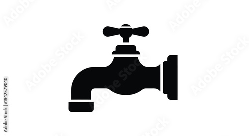 Simple black silhouette of a water faucet with two handle controls