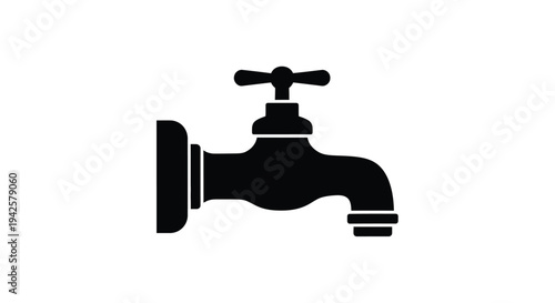 Simple black silhouette of a water tap on a white background