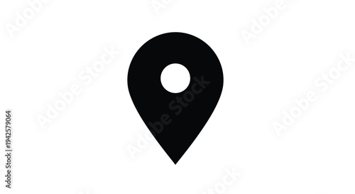 Simple black location pin icon with a white center on white background