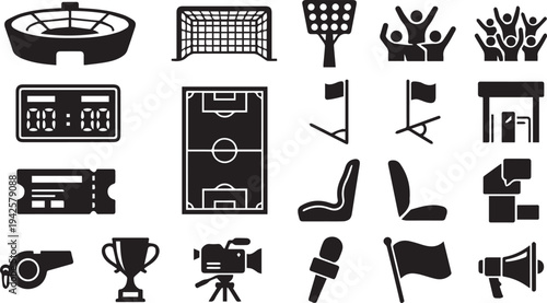 FOOTBALL STADIUM AND MATCH DAY EQUIPMENT ICON SET FOR 2026