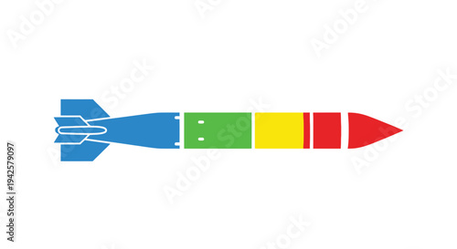 Stylized missile icon with colorful segmented body and stabilizing fins