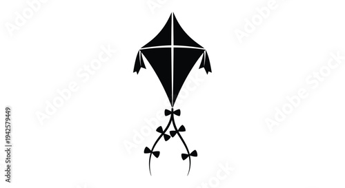Simple black silhouette of a classic diamond shaped kite with a tail