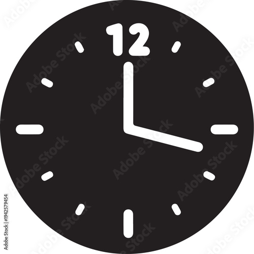 Simple black clock face with white hands and numbers