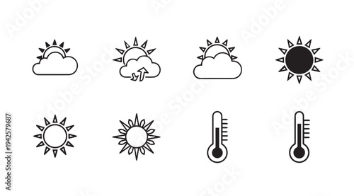 Weather Icons: Sun Clouds Thermometer Symbols Collection